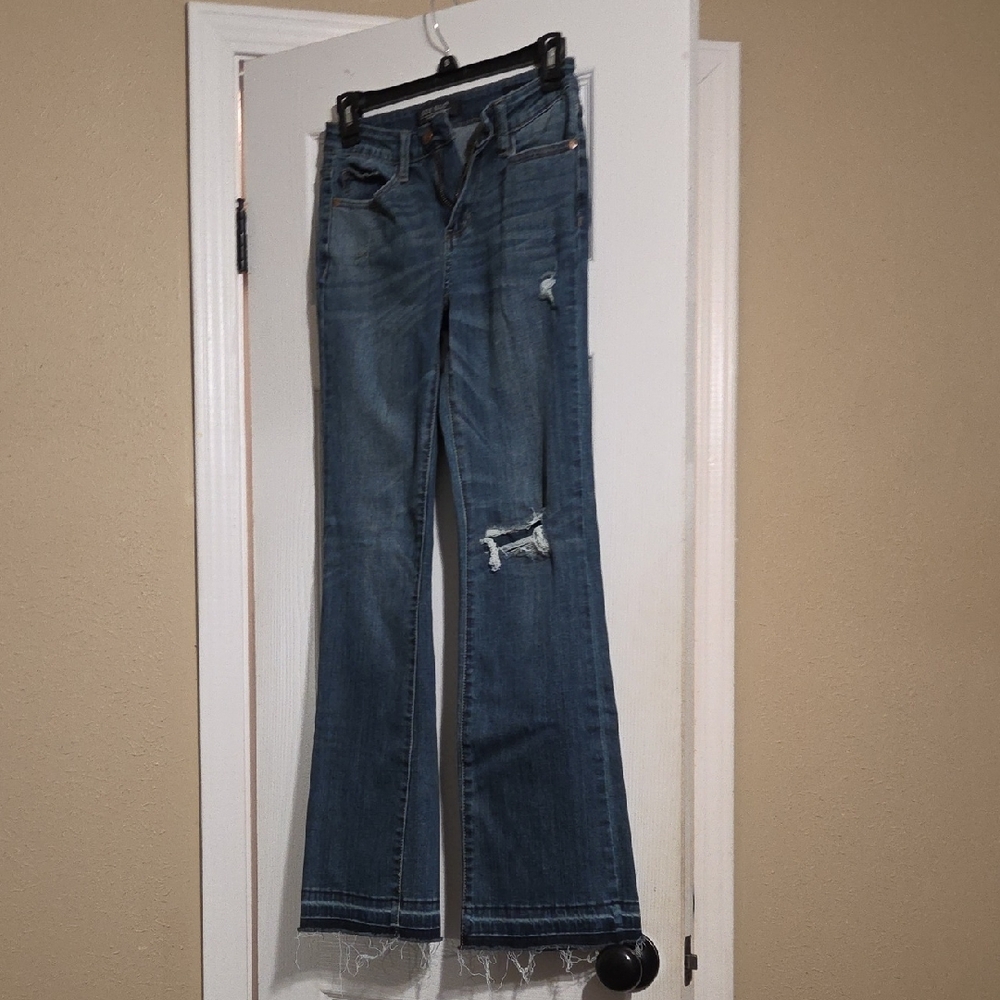 Judy Blue Flare Jeans in Distressed Blue
